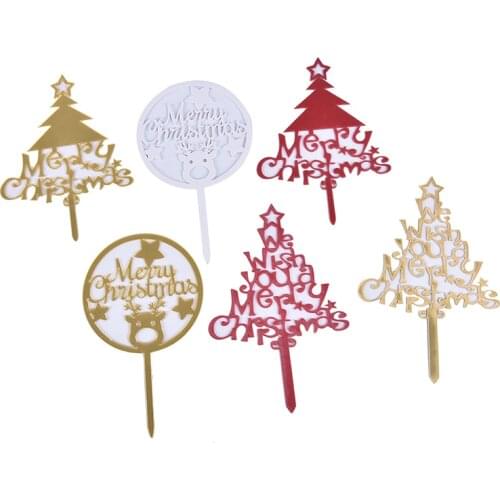 Creative Merry Christmas Cake Flag Topper Acrylic Cake Card Inserting Party Cake Decoration Christmas Plug-in Party Supplies