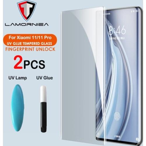 Lamorniea 2PCS UV Screen Protector For Xiaomi Mi 11 Pro Full Glue Tempered Glass For Xiaomi CC9 Pro Mi Note 10 Mi 10 Pro Glass