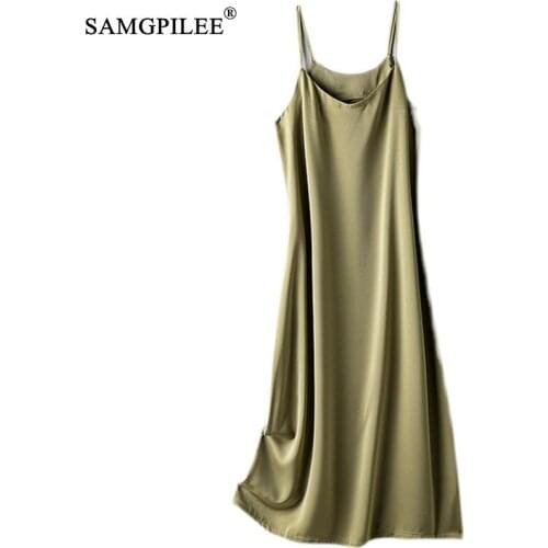 Summer Dresses For Women 2021 New Casual Sexy Sling Clothes Simple Acetate Satin Over The Knee Office Lady Woman Dress Plus Size
