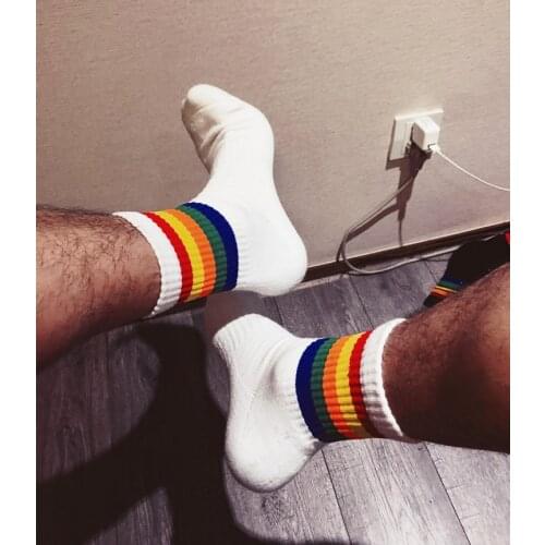 24 Colors Unique Design Men Rainbow Stripes Socks Sexy Gay Top Vers Bottom Comfortable Cotton Socks