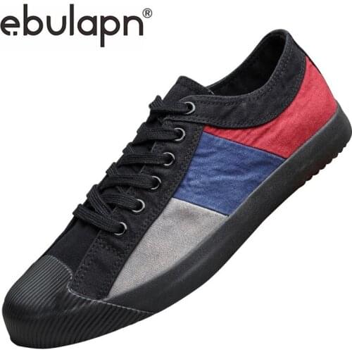 Ebulapn Brand Men Canvas Sneaker Shoe Spring Autumn Soft Sole Mens Vulcanized Shoes Breathable Man Patchwork Simple Flat E90110