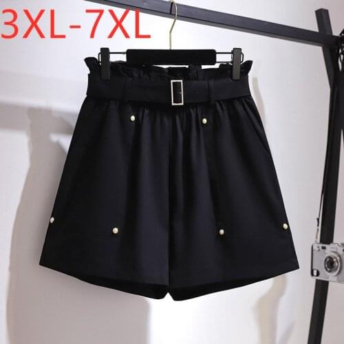 New 2021 Ladies Summer Plus Size Shorts For Women Large Loose Black Cotton Pocket Belt Wide Leg Shorts 3XL 4XL 5XL 6XL 7XL