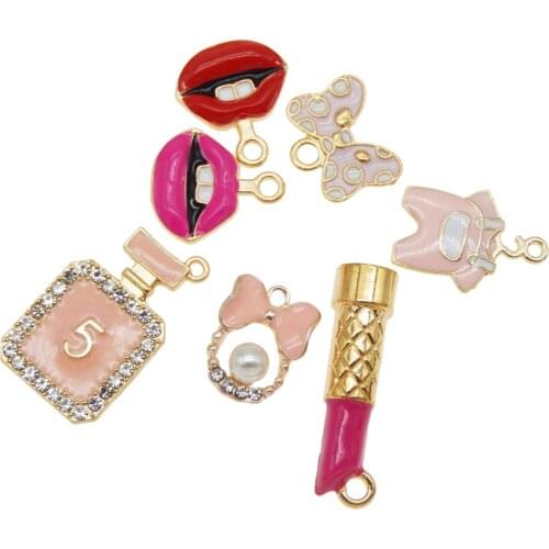 GraceAngie 16pcs/lot Zinc Alloy Enamel Necklace Pendant Mixed Shape Charms Lovely Girl Accessories DIY Pink Series Jewelry