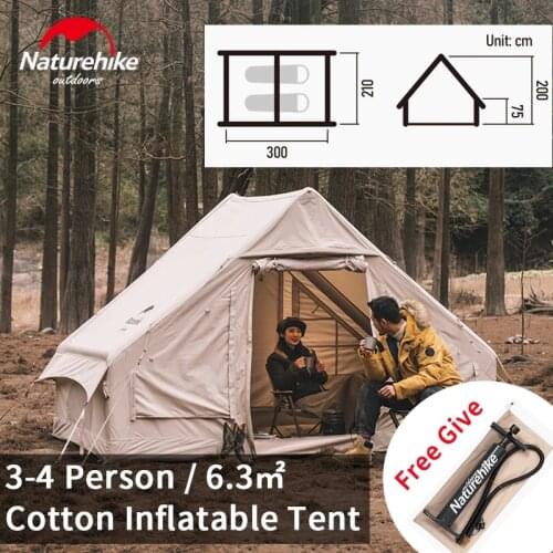Naturehike Inflatable Cotton Tent 6.3㎡ 3-4 Person Outdoor Travel Portable Tent Family Camping Rainproof Eaves Tent With Air Pump