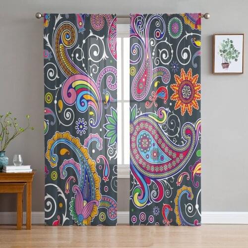Paisley Ethnic Retro Print Sheer Window Panel Curtains Room for Living Room Bedroom Kitchen Room Chiffon Tulle Curtains