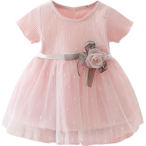 Toddler Baby Girl Dress Princess Ball Gown Vestidos Newborn Girl Summer Mesh Tutu Dress Birthday Party Flower Sash Dress Clothes