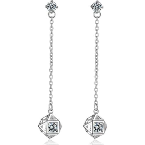 A two-piece simple flash drill geometry cube mini magic long paragraph silver plated earrings IR012