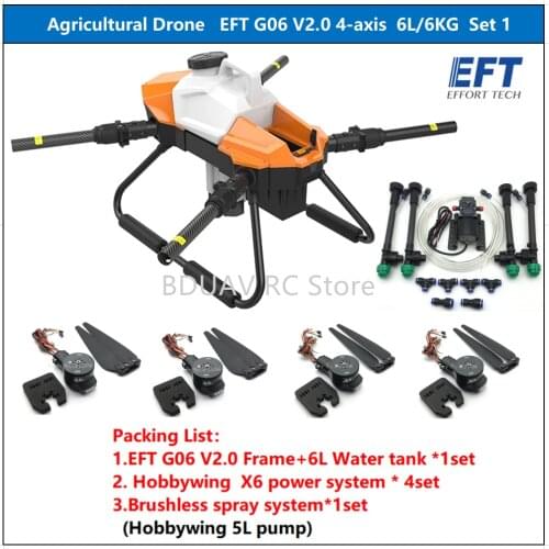 EFT G06 V2.0 Agricultural Spray Drone Frame Four axis 6L 6KG Wheelbase Foldable UAV and spray system and with X6 power system