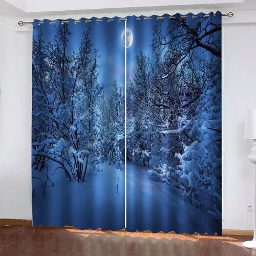 Luxury Blackout 3D Window Curtains For Living Room Bedroom blue forest christmas curtains Decoration curtains