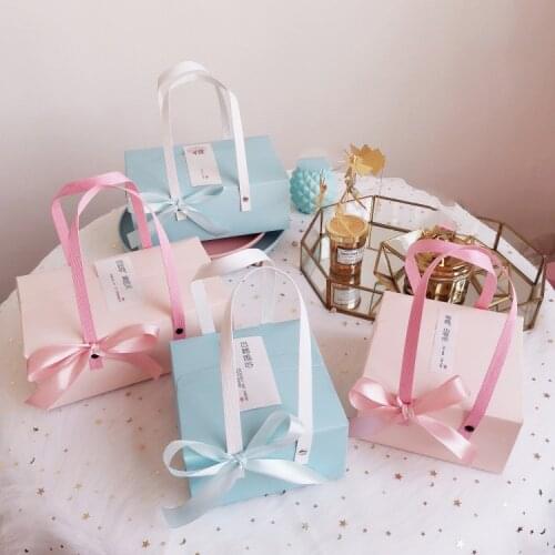 Pink/Blue Portable Paper Boxes Sugar Containers Handmade Biscuit Boxes Wedding Birthday Party Gift Packaging Supplies Cases Dec