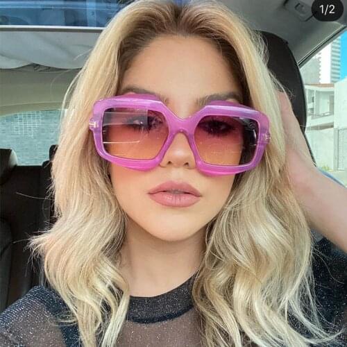 Purple Pink Shades Square Sunglasses for Women Men Brand Letter T Sun Glasses Female Candy Big Eyewear Female oculos feminino