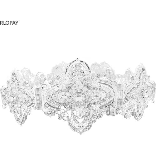 Moroccan Trendy Caftan Belts for Bride Silver Long Wedding Belt Arabic Luxury Bridesmaid Sash Crystal Wedding Belts Metal