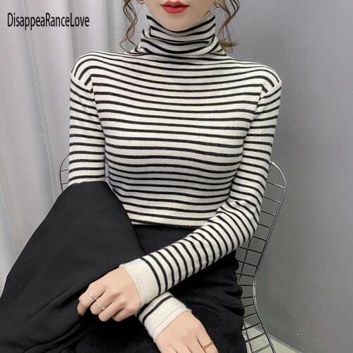 2021 New Fashion Striped Turtleneck Knitted Sweater Women Winter Pullover Casual Top Bottoming Long Sleeve Sweaters