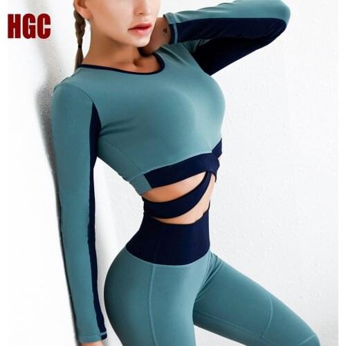Sports Top Women Long Sleeve Shirt Fitness Yoga Sexy Cross Navel High Elastic Quick Drying GYM Workout Running Pullover HGC