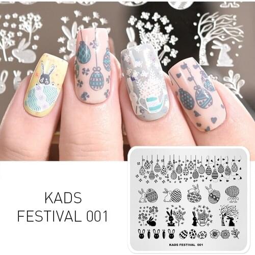 Easter Nail Stamping Template Cute Rabbit Eggs Pattern DIY Image Stencil Beauty Tools for Nail Art Stainless Steel Image Stamp