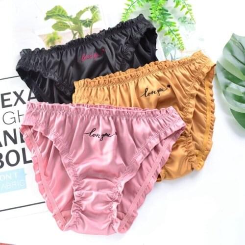 Imitation Silk Satin Smooth Simple Women Underwear Middle Waist Solid Female Panties Japanese Style Breathable Seamless Breifs