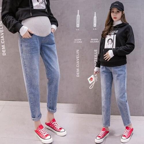 Spring and autumn models of pregnant women denim pants loose belly lift pregnant womens pants all-match fashionable jeans mater