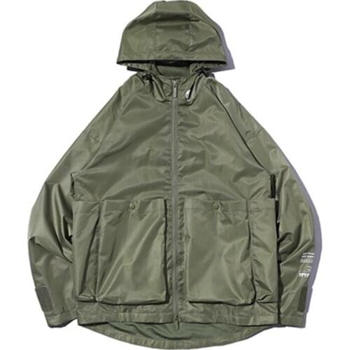 Spring Loose Casual Big Pocket Mens Tooling Hooded Jacket Outdoor Trekking Climbing Running Cycling Fishing Tops Students Coat