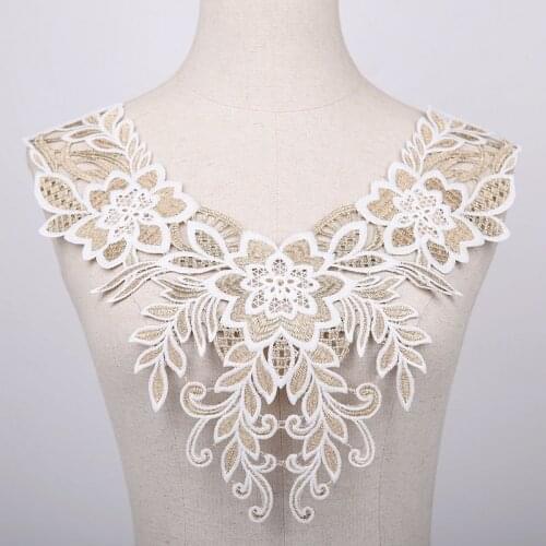 Embroidery Lace Fabric trim Gold White Flower Ribbon DIY Sewing Bridal Applique Collar Craft Guipure Dress Wedding Decor