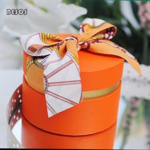 High Grade Large Size Round Orange Champagne Blue Ribbon Gift Box Party Wedding Candy Lipstick Perfume Packaging Gift Box