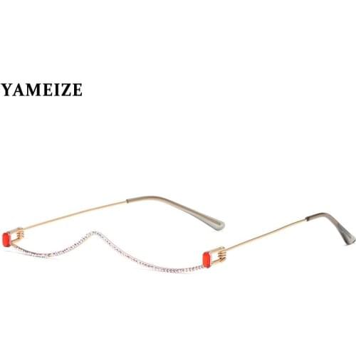 YAMEIZE Rhinestone Eyeglasses Frame Women Diamond Glasses Frames For Female Lensless Metal Frames Eyewear Decoration Sunglasses