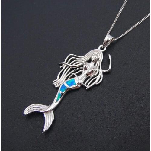 Hot Sellling 925 Sterling Silver Opal Jewelry Opal Mermaid Pendant Necklace For Women Gift