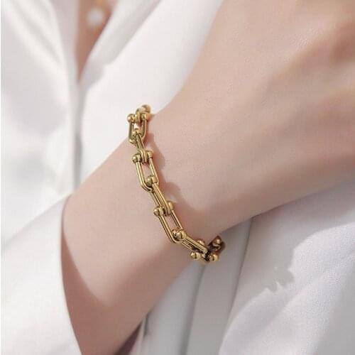 Punk Fashion Link Chain Stainless Steel Bangle Bracelet for Women Exquisite Titanium steel Bracelet Jewelry Girl Wholesale Items