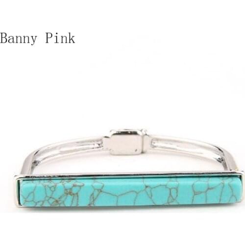 Bohemia Geo Synthetic Stone Bangle Bracelet For Women Ethnic Alloy Rectangle Charm Bangle Bracelet Fashion Jewelry Pulseras