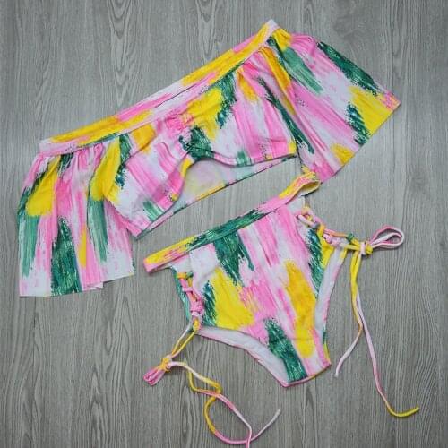 Laced Up High Waisted Brazilian Bikini Sets 2021 Womens Push Up Off-Shoulder Swimsuit Two Piece Bathing Suit Maillot De Bain