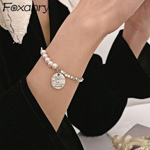 Foxanry 925 Sterling Silver Pearl Bracelet Luxury Jewelry for Women Couples New Trendy Elegant Wedding Bride Accessories Gifts