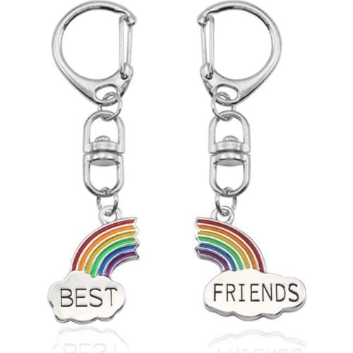 1 Pairs Rainbow Keychains Clouds Best Friend Keyrings Woman Girls Handbag Car Keychain Keyholder Accessories Jewelry Couple Gift