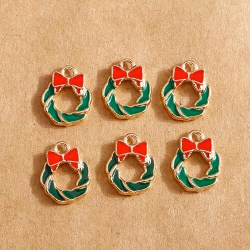 10pcs 10*13mm Enamel Christmas Bow Garland Charms Pendants DIY Jewelry Findings Fit Bracelets Necklace