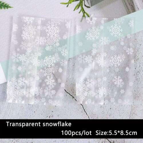 100pcs/lot Cookies Bag Handmade Transparent White Snowflakes Falling Homemade Baking Biscuit Party Supplies Candy Gift Bags