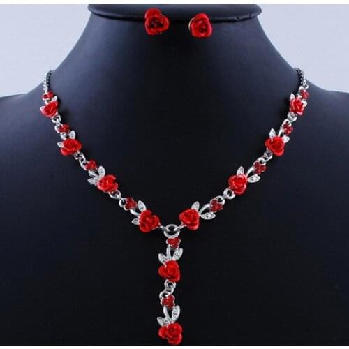 2Pcs/Set Female Fashion Acrylic Rose Pendant Stud Earrings Necklace Women Statement Party Wedding Jewelry Gift Free Shipping