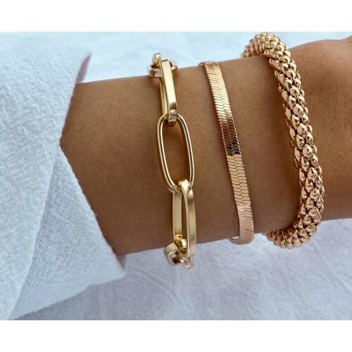 3PCS/Set Fashion Thick Chain Link Bracelets Bangles For Women Vintage Snake Chain Gold Silver Color Bracelets Set Punk Jewelry