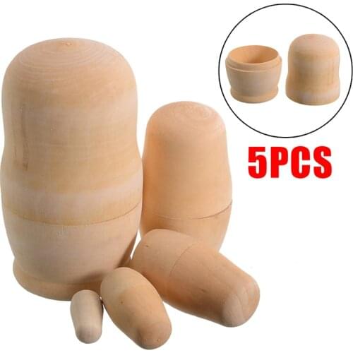 5Pcs/Set DIY Nesting Doll Wood Blank Hand Painted Nesting Dolls Child Wooden Toy Craft Gift Home Living Room Desktop Decoration