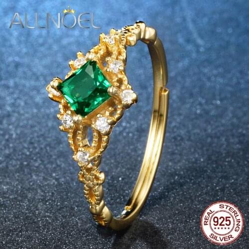 ALLNOEL 925 Sterling Silver 100% Real Green Nano Zircon Star Rings Luxury Fine Jewellry Wedding Jewelry Gift For Women 2019 NEW