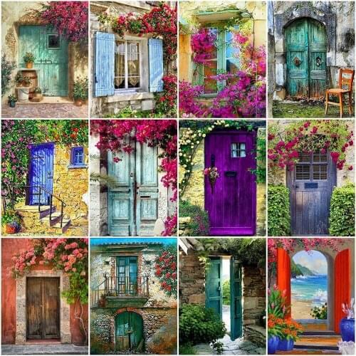 HUACAN DIY Diamond Painting Landscape Diamond Embroidery Door Mosaic Rhinestone Cross Stitch Full Square Round Home Decor