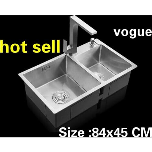 Free shipping Apartment kitchen manual sink double groove food grade 304 stainless steel hot sell big 84x45 CM