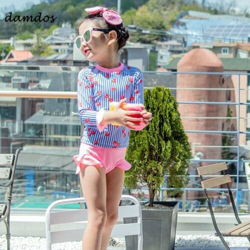Biquini Girls Swimsuit Bikini 2019 Wetsuit Kids Swimming Swimwear Two Piece Long Sleeve UV Protection Beach Dress Bodysuit