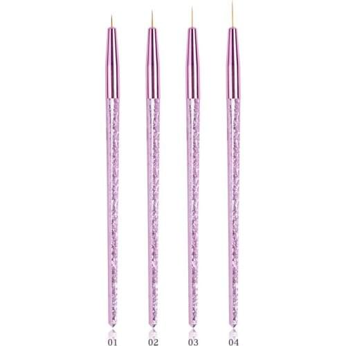 CHNRMJL 4Pcs/Set 7/9/11/13mm Acrylic Drawing Painting Nail Art Brush Kit UV Gel Nails Pen Liner Flower Grid French Manicure Tool