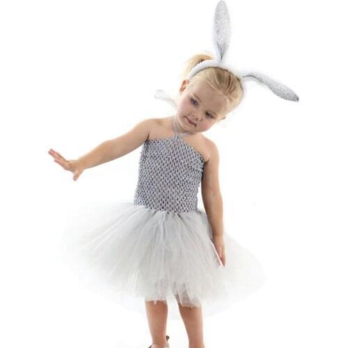Baby Rabbit Feather Easter Dress Girls White Tulle Tutu Dress with Pink Ears Hairbow Kids Birthday Party Cartoon Costume Dresses