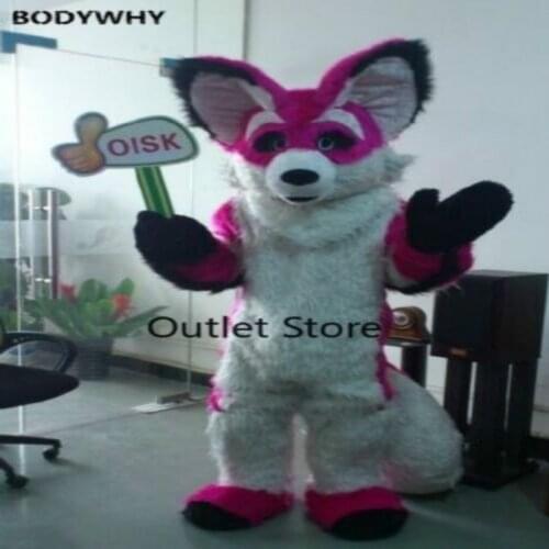 Long Fur Pink Fox Dog Fursuit Mascot Costume Easter Cosplay Party Dress Cartoon Outfit Carnival Halloween Xmas Easter Ad Clothes