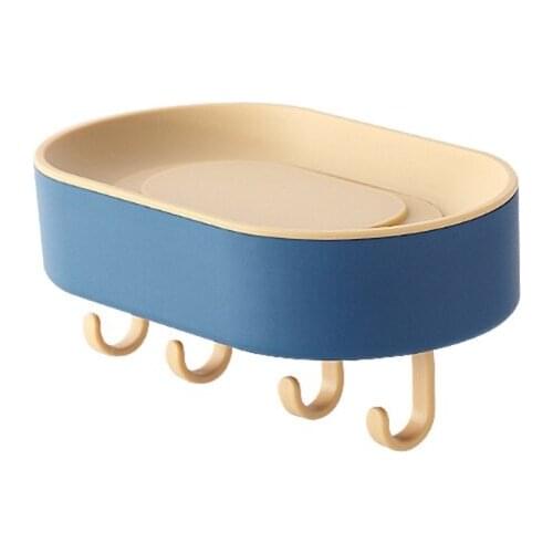 Drain Soap Box with Hooks Wall-Mounted Soap Holder Double-Layer Punch-Free Hanging Soap Rack Case