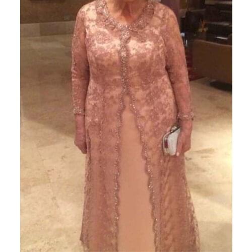 Elegant two-piece lace applique bride mother dress plus size lace groom mother dress 2020 wedding party evening dress