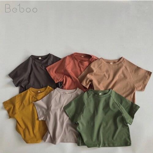 Korean Style Boy T-shirts 2021 Summer New Childrens Clothing Unisex Solid Color Tops Pure Cotton Short Sleeve 1-6y Kids Clothes