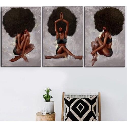 Beauty African Woman Black Curly Hair Sexy Afro Girl Poster Painting On Canvas Bedroom Wall Art Decoration Pictures Home Decor