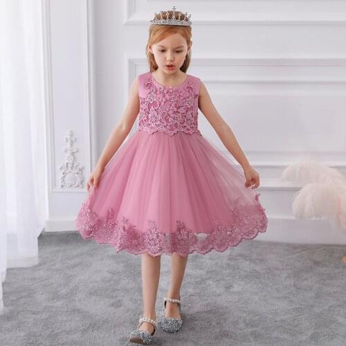 Lace Floral Pearl Girls Princess Communion Children Pageant Party Evening Infant Summer Dresses Vestidos Prom Kids Baby Clothes
