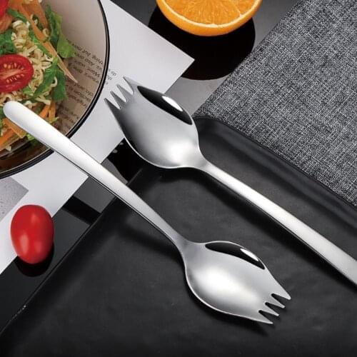 Spoon Fork Long Handle Salad Spoon Reusable Steel Spork Gold Dessert Spoons Outdoor Picnic Dinnerware 19x3.5cm