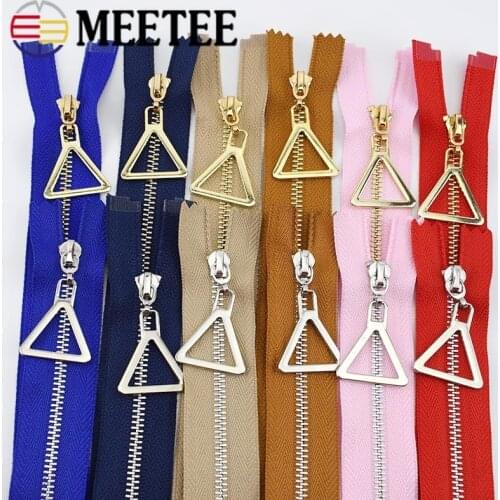 Meetee 2pcs 20-70cm 3# Metal Zipper Close-End Open-End Auto Lock Gold Silver Tooth Single Open Zip DIY Garment Sew Accessories